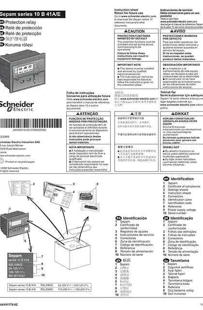 schneider施耐德Sepam série 10 B41 - Instruction de service (EN_ ES_ PT_ ZH_ TU)